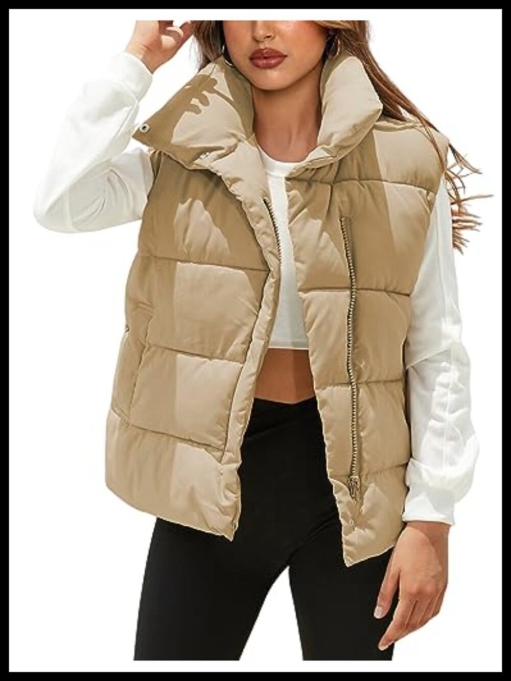 Womens Oversized Quilted Puffer Vest Lightweight Sleeveless Zip Jacket